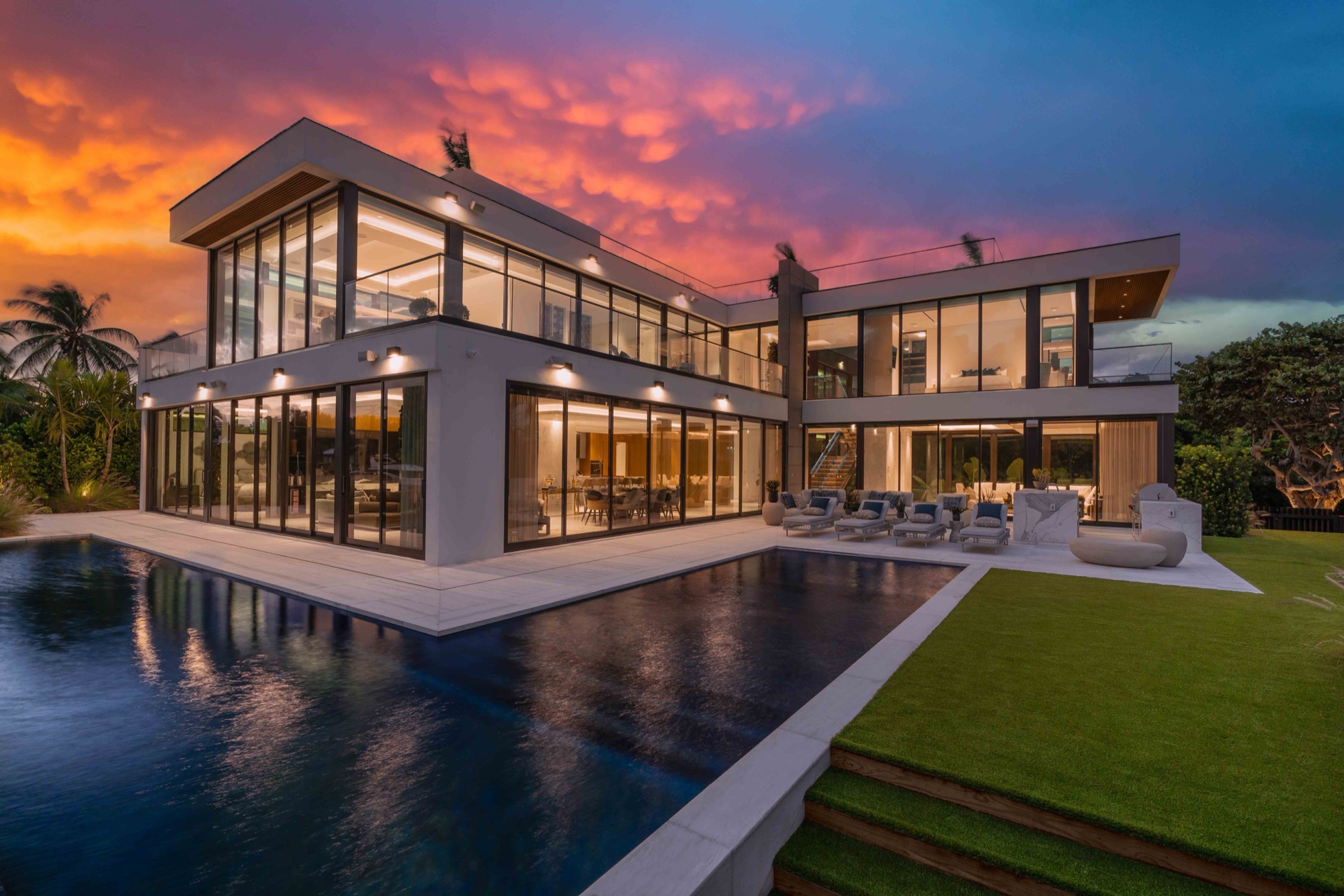 Twilight exterior at Lake Road