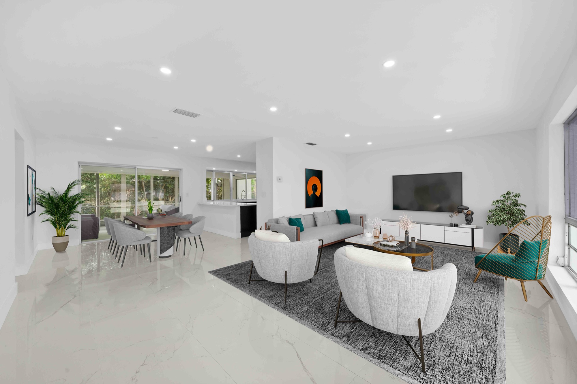 Open living and dining room